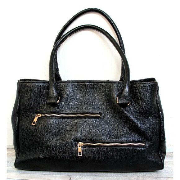 LRG ERICA ANENBERG BLACK GENUINE LEATHER TURN LOCK SATCHEL SHOULDER BAG HANDBAG - Picture 7 of 12